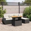 Set de sofás de jardín 6 piezas y cojines ratán sintético negro
