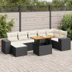 Set de sofás de jardín y cojines 8 piezas ratán sintético negro