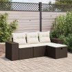 Set de sofás de jardín 4 pzas y cojines ratán sintético marrón