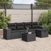 Set de sofás de jardín 6 piezas y cojines ratán sintético negro