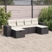 Set de sofás de jardín 6 piezas y cojines ratán sintético negro