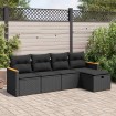 Set de muebles de jardín 5 pzas y cojines ratán sintético negro