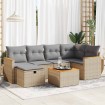 Set sofás de jardín 7 piezas y cojines ratán sintético beige