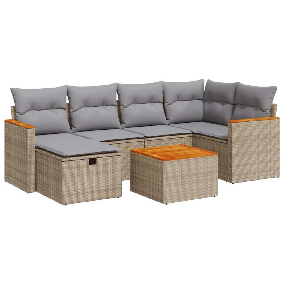 Set sofás de jardín 7 piezas y cojines ratán sintético
