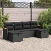 Set de sofás de jardín 6 piezas y cojines ratán sintético negro