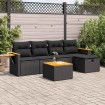 Set de sofás de jardín 6 piezas y cojines ratán sintético negro