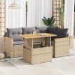 Set sofás jardín y cojines 5 pzas ratán sintético acacia beige