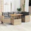 Set sofás jardín y cojines 6 pzas ratán sintético acacia beige