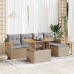 Set sofás jardín y cojines 6 pzas ratán sintético acacia beige