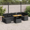 Set sofás jardín y cojines 8 pzas ratán sintético acacia negro