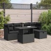 Set de sofás de jardín 6 piezas y cojines ratán sintético negro