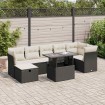 Set de sofás de jardín y cojines 8 piezas ratán sintético negro