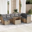 Set de sofás de jardín con cojines 9 pzas ratán sintético beige