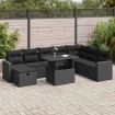 Set de sofás de jardín con cojines 9 pzas ratán sintético negro