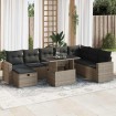 Set de sofás de jardín con cojines 9 pzas ratán sintético gris