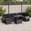 Set de sofás de jardín y cojines 8 piezas ratán sintético negro