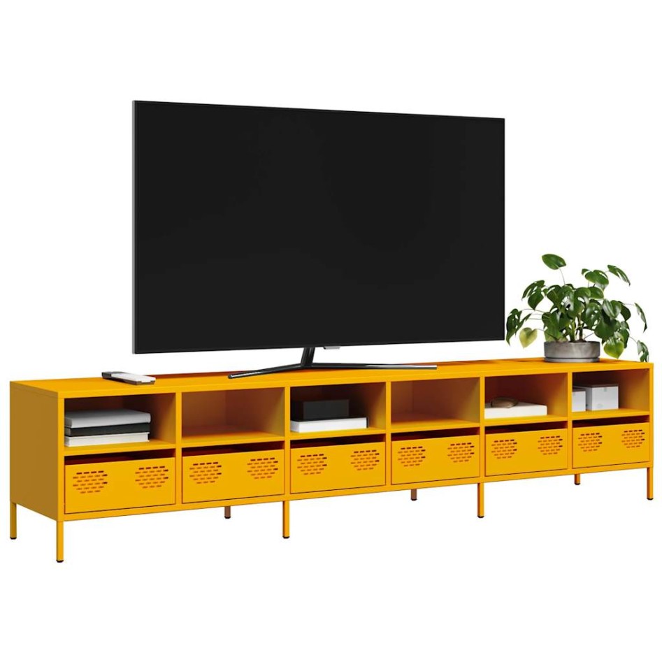 Mueble TV acero laminado en frío amarillo mostaza