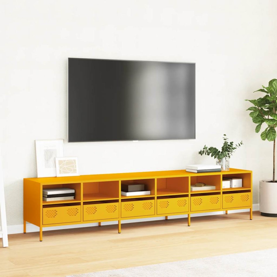 Mueble TV acero laminado en frío amarillo mostaza