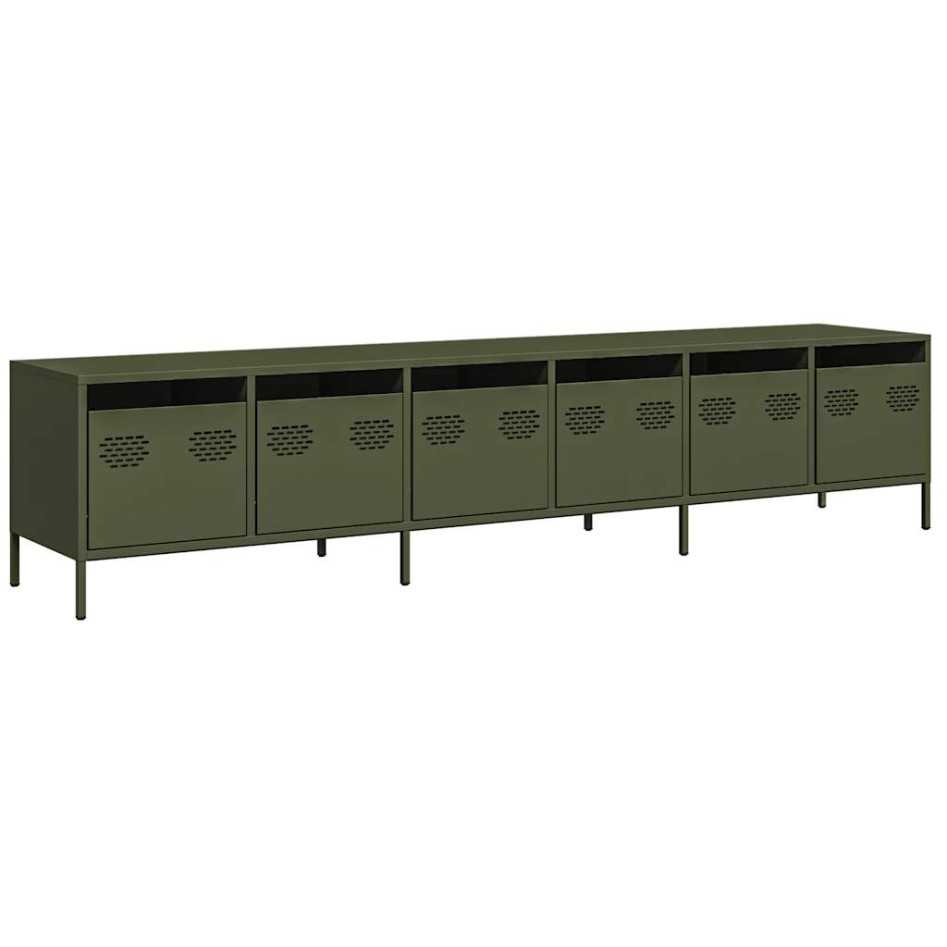 Mueble TV acero laminado en frío verde oliva 202x39x43,5