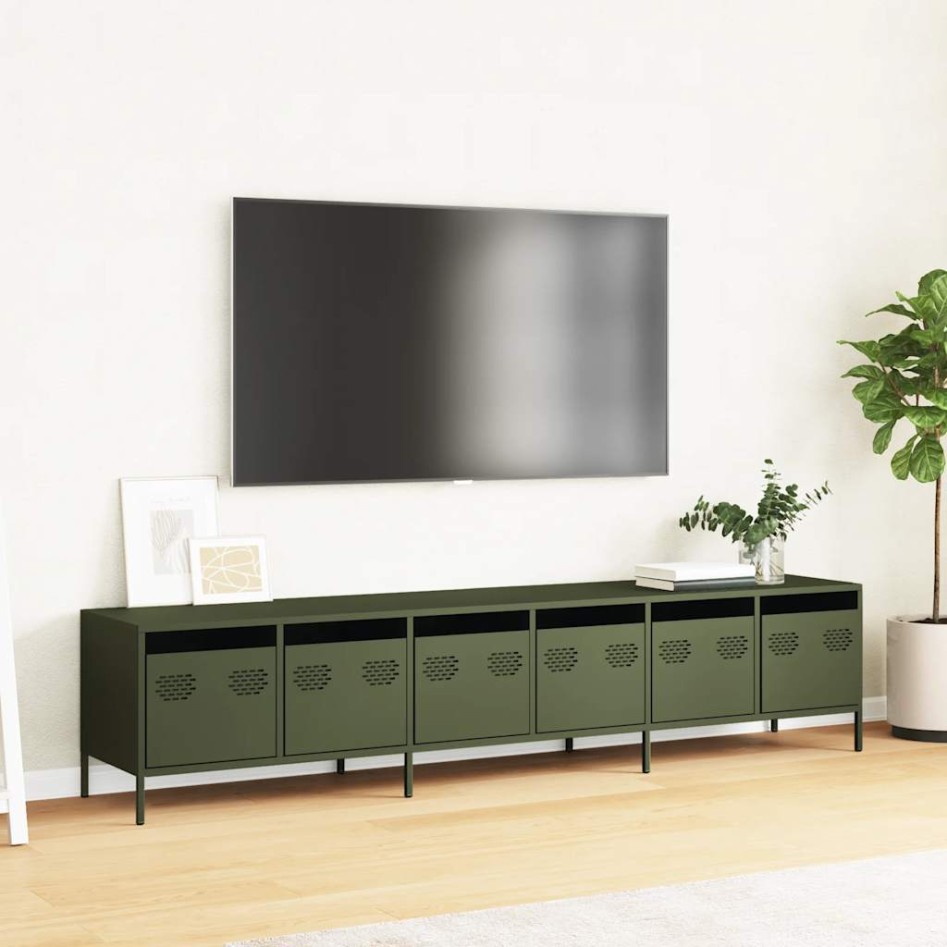 Mueble TV acero laminado en frío verde oliva 202x39x43,5
