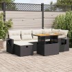Set sofás jardín y cojines 8 pzas ratán sintético acacia negro