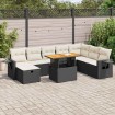 Set sofás jardín y cojines 9 pzas ratán sintético acacia negro