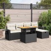 Set sofás jardín y cojines 6 pzas ratán sintético acacia negro