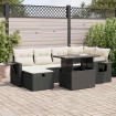 Set de sofás de jardín 7 pzas con cojines ratán sintético negro