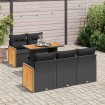 Set sofás jardín y cojines 6 pzas ratán sintético acacia negro