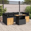Set sofás jardín y cojines 7 pzas ratán sintético acacia negro