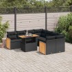 Set sofás jardín y cojines 9 pzas ratán sintético acacia negro