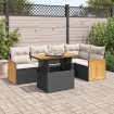 Set sofás jardín y cojines 6 pzas ratán sintético acacia negro