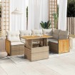 Set sofás jardín y cojines 6 pzas ratán sintético acacia beige