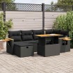 Set de sofás de jardín y cojines 8 piezas ratán sintético negro