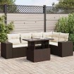 Set sofás de jardín 6 piezas y cojines ratán sintético marrón