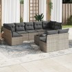 Set de sofás de jardín 10 pzas con cojines ratán sintético gris