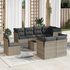 Set de muebles de jardín 9 pzas y cojines ratán sintético