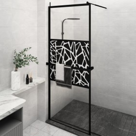 Mampara ducha con estante vidrio ESG y aluminio negro 80x195