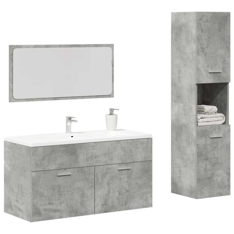 Set muebles de baño 2 piezas madera contrachapada gris