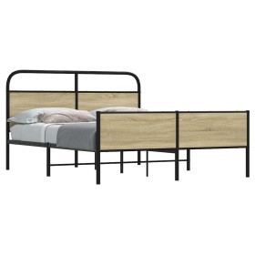 Estructura de cama sin colchón metal roble Sonoma 160x200