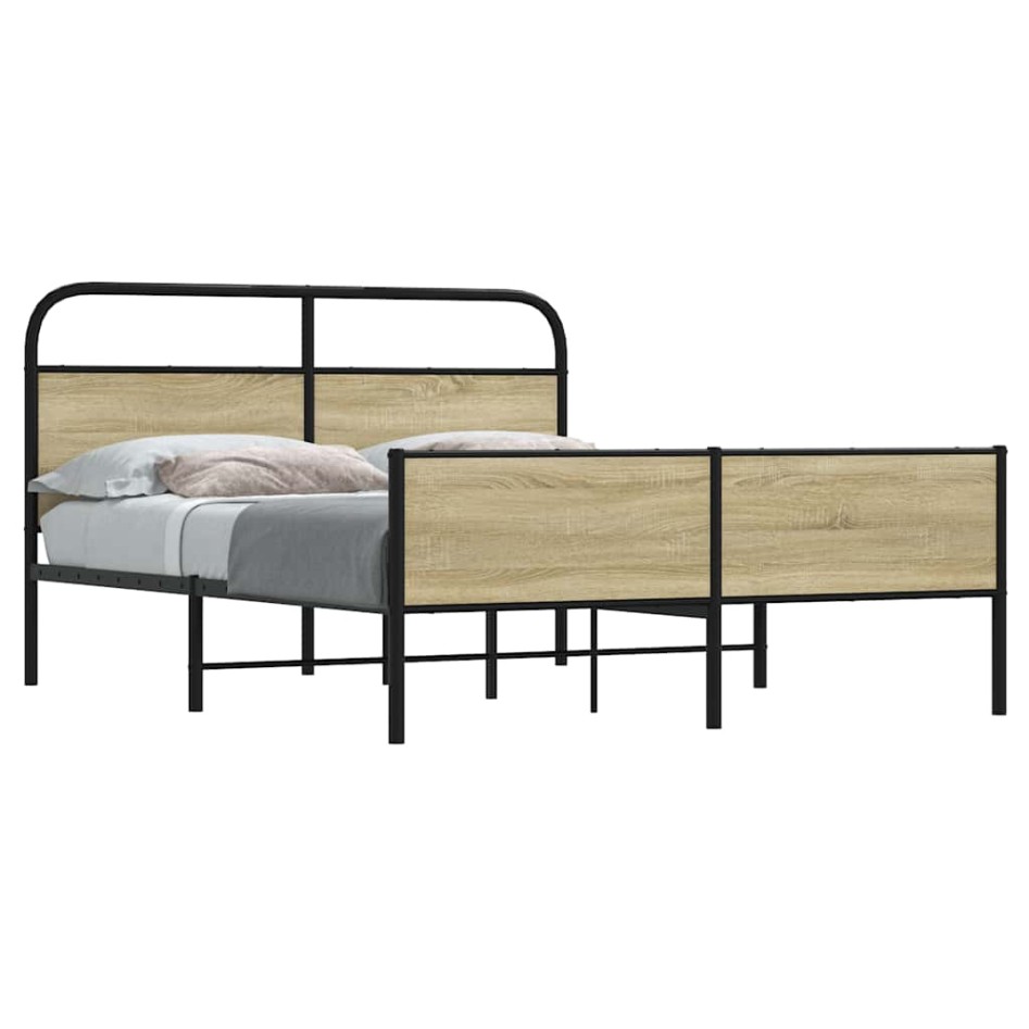 Estructura de cama sin colchón metal roble Sonoma 160x200