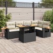 Set sofás jardín y cojines 6 pzas ratán sintético acacia negro