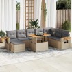 Set sofás jardín y cojines 9 pzas ratán sintético acacia beige