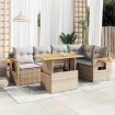 Set sofás jardín y cojines 6 pzas ratán sintético acacia beige