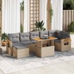 Set sofás jardín y cojines 8 pzas ratán sintético acacia beige