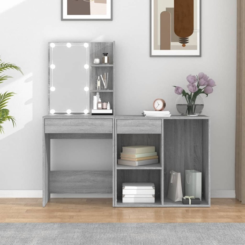 Tocador con LED y armario madera contrachapada gris