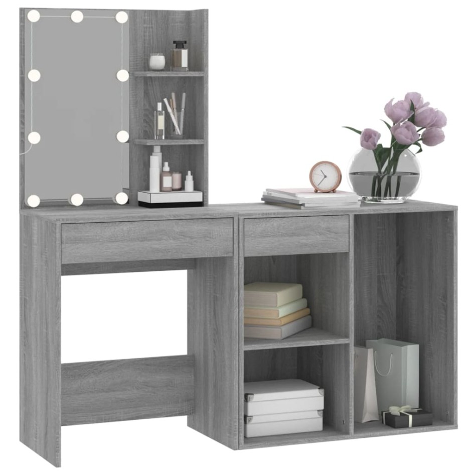 Tocador con LED y armario madera contrachapada gris