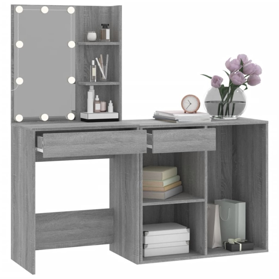 Tocador con LED y armario madera contrachapada gris