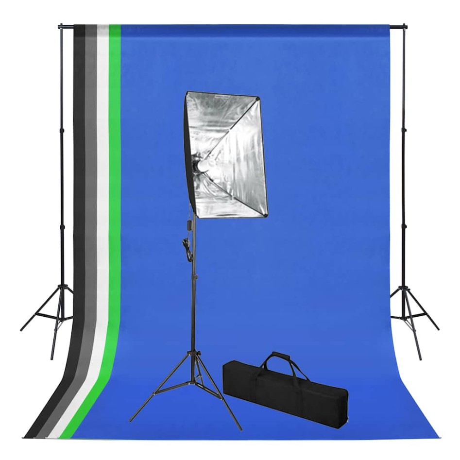 Set de estudio fotográfico con telón de fondo e iluminación