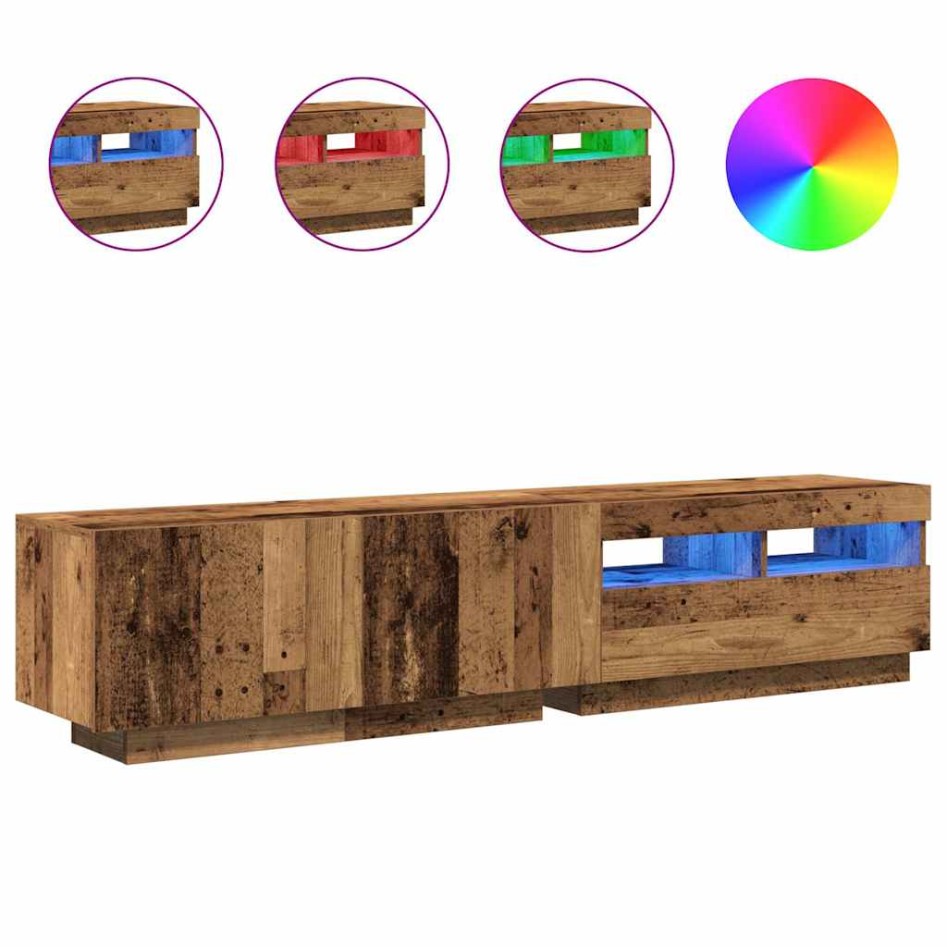 Mueble TV luces LED madera ingeniería envejecida 180x35x40